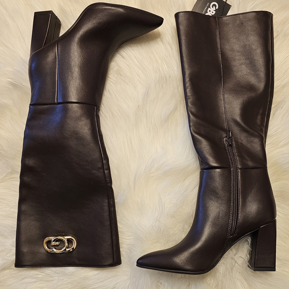 Elegant Brown Faux Leather Knee-High Boots